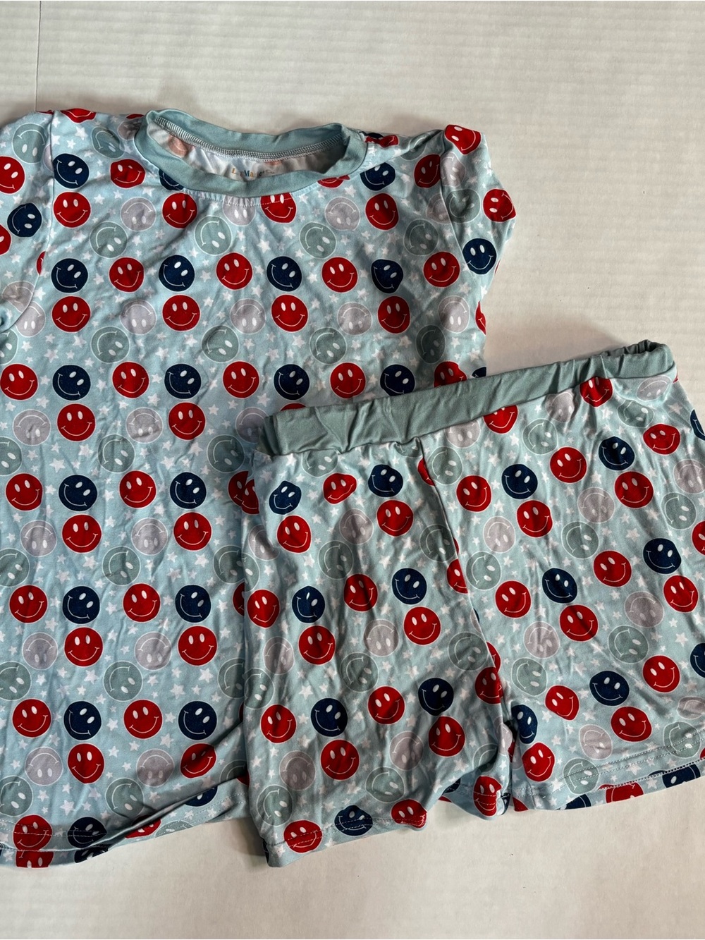 Kids Light Blue Smiley patriotic bamboo set size 10/12 sleepwear or daywear